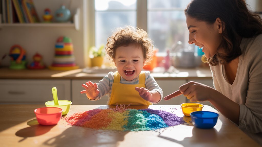 rainbow rice sensory bins