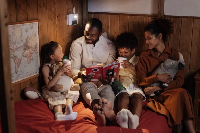 A bright lifestyle photo depicting 5 simple family evening routines reduce stress and build connection.